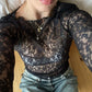 Vireous Long Sleeve See-Through Lace Crop Top