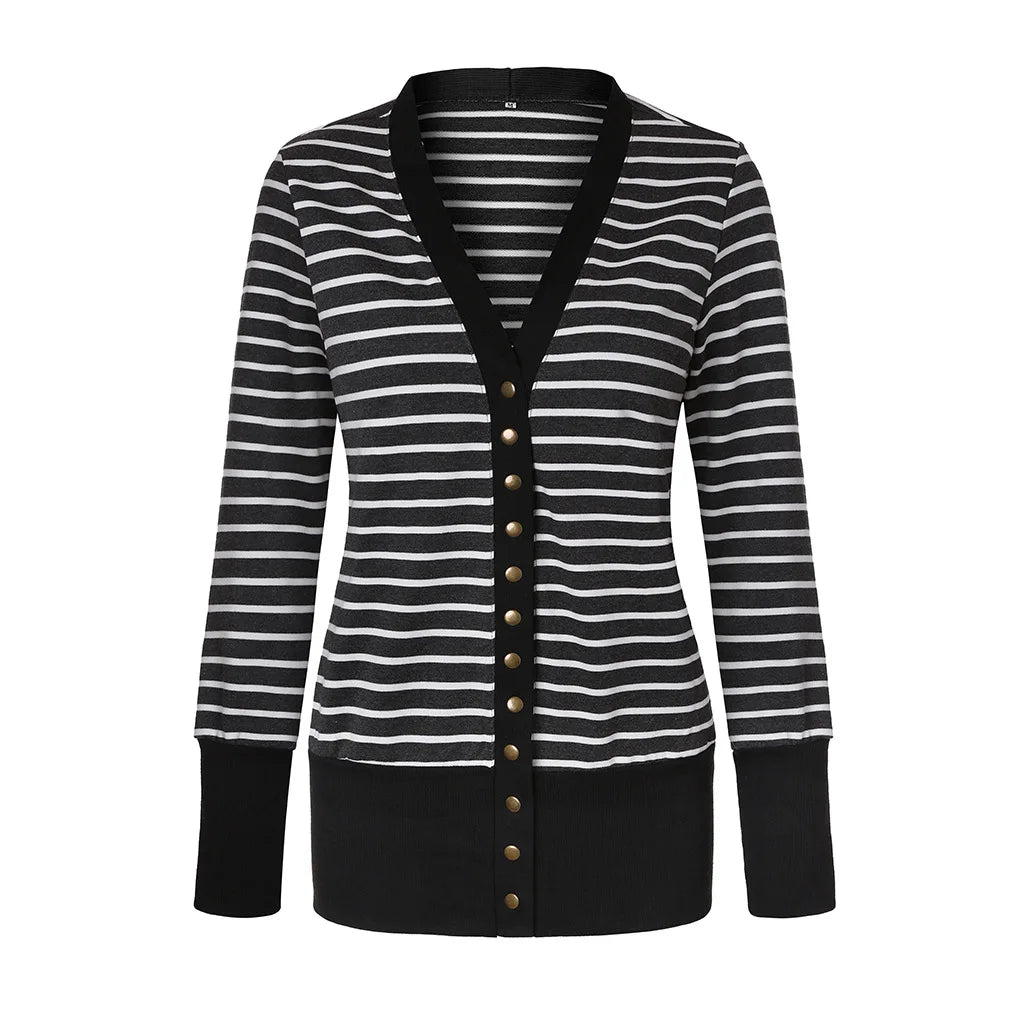 Vibrant Stripe Women's Cardigan Coat, Single Breasted Long Sleeves