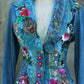 Women's Glam Patchwork Blue Guipure Lace Decor Blazer