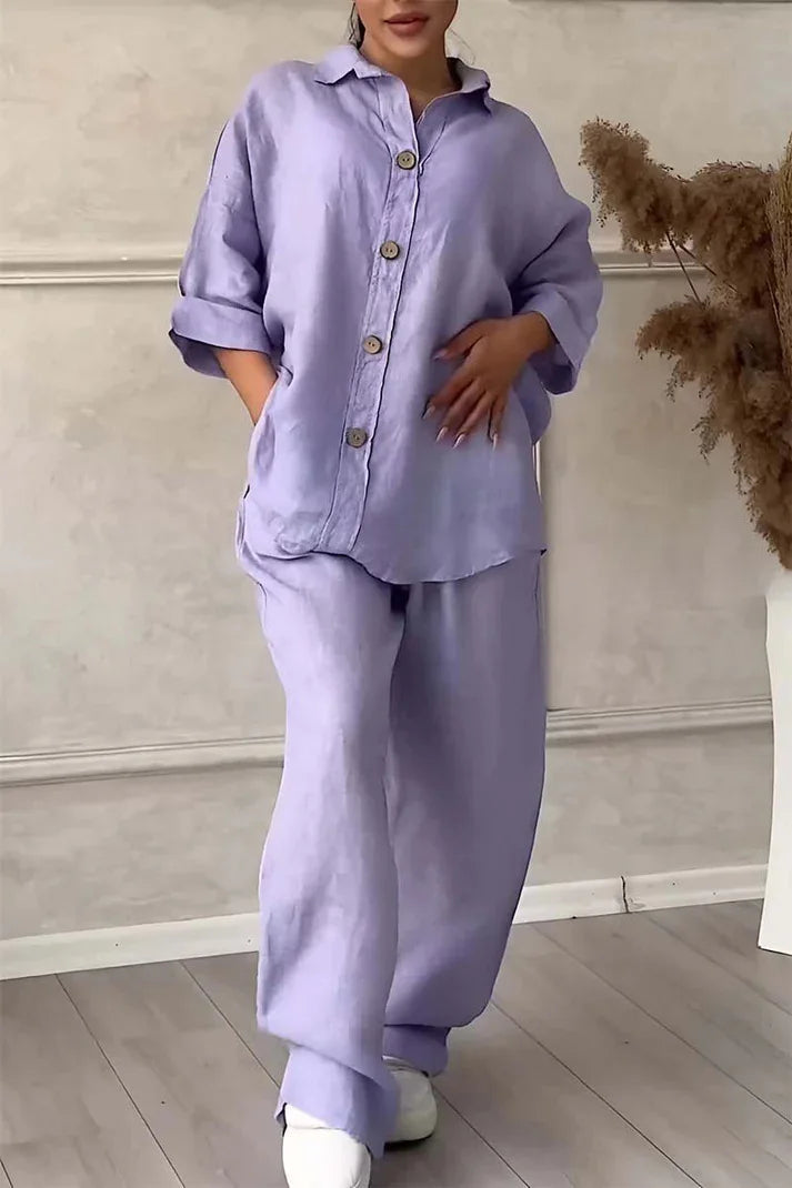 Women's Plus-Size Cotton Linen Two Piece Casual Suit