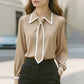 Vireous Women's Fashion Tie and Lapel Contrast-Colour Business Shirt