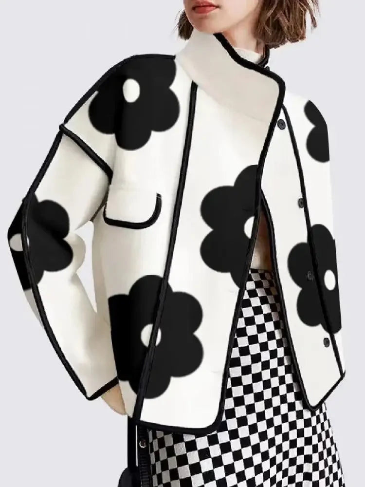 Vireous Elegant Flower Print Women's Woollen Jacket