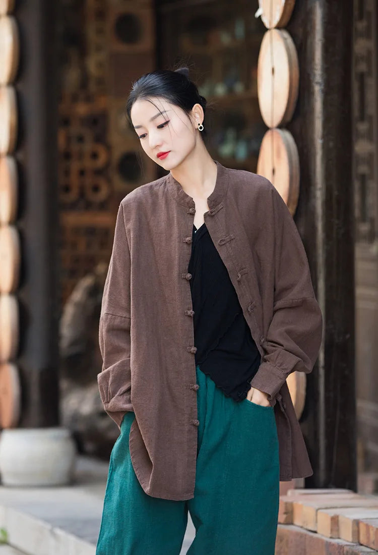 Fashion Cotton Linen Women's Stand Collar Jacket, Multi Colours