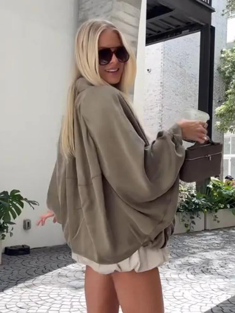 Vireous Women's Ruched Bat Sleeves Cropped Windbreak Jacket