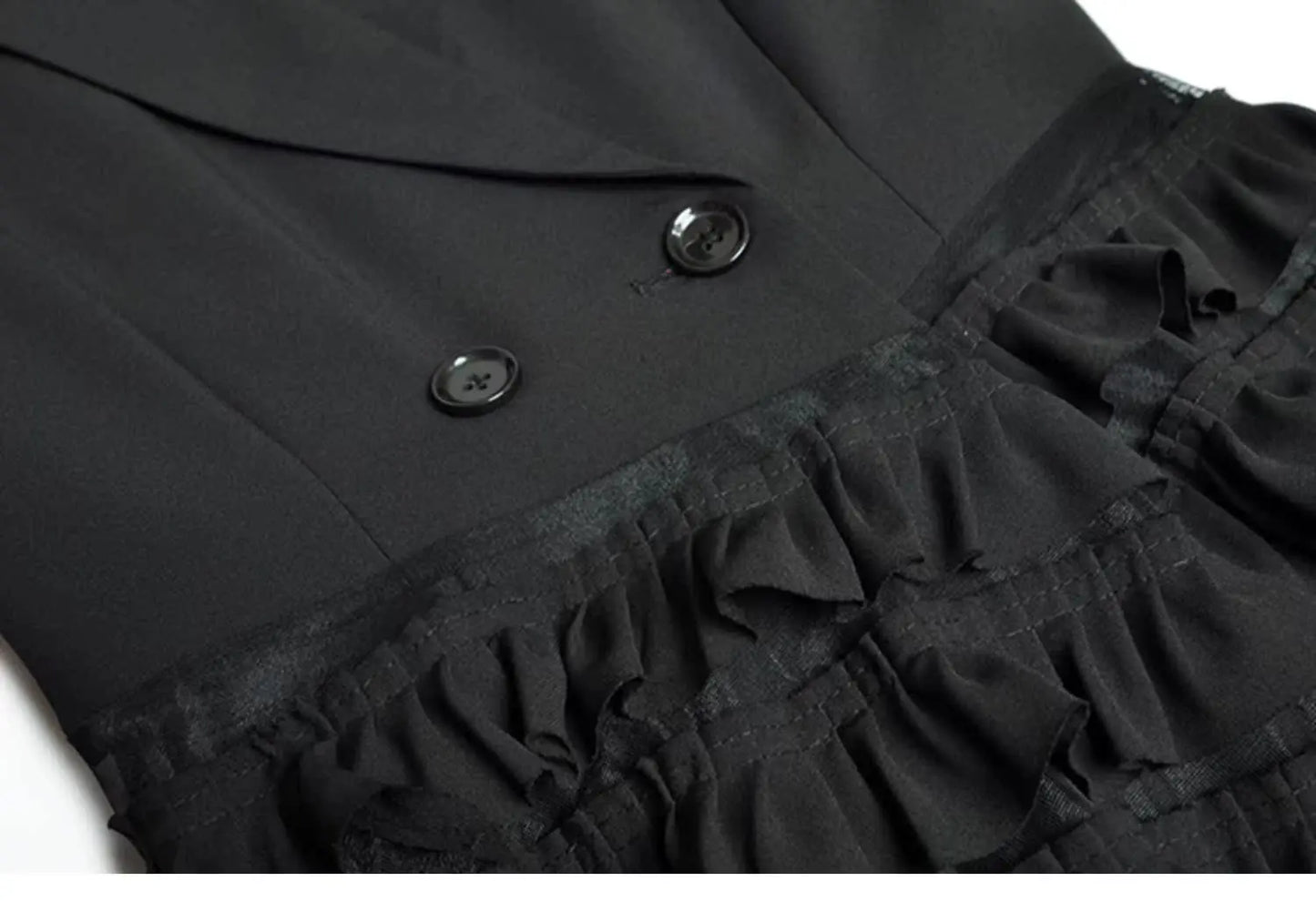 Vireous Black Suit-Collar Tiered Maxi Dress, Winter Catwalk Collection