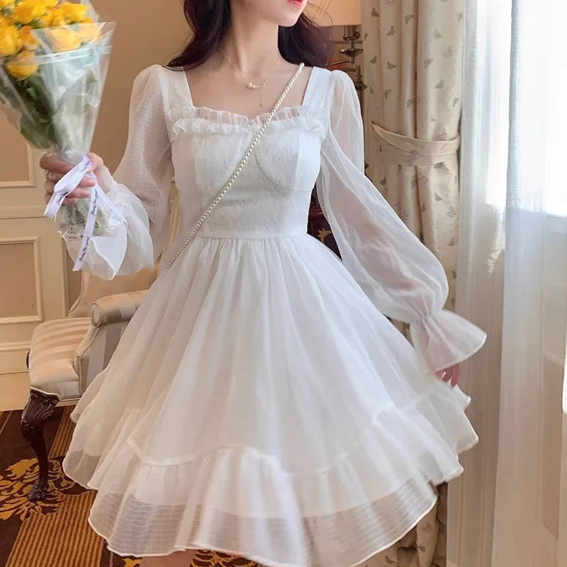 French Sweet Summer Princess Dress, White Chiffon Special Occasion Dress