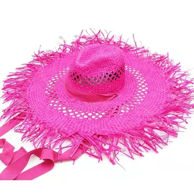 Women's Summer Raffia Hat, Wide Brimmed Sun Protection, Popping Colours