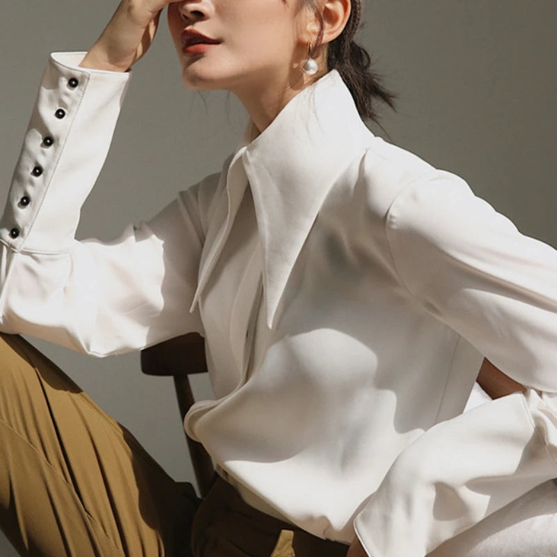 Vireous Elegant Exaggerated Sharp-Collar Avant Garde Blouse, Businesswear