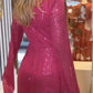 Elegant Sequin Evening Dress, V-Neck Cloak Sleeves