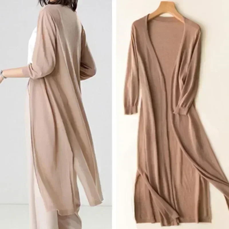Vireous Long Loose Minimalist Lightweight Cardigan Coat