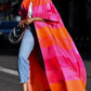 Vireous Pink Orange Big Bold Elegant Cape Coat, Catwalk Collection