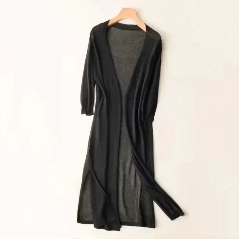 Vireous Long Loose Minimalist Lightweight Cardigan Coat