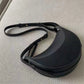 French-Design Textured Leather Crossbody Crescent Bag