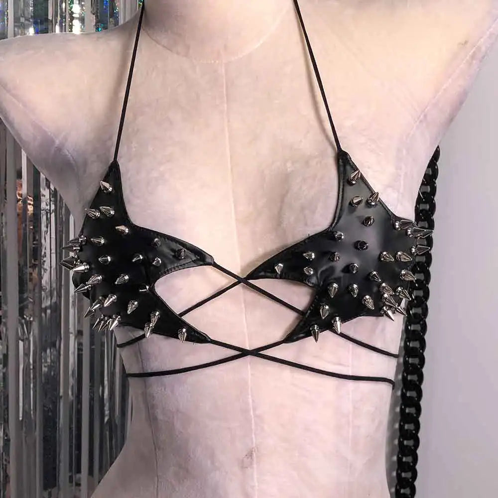 Gothic Crop Top with Spikes, Punk Rave Festival Bra, Multi Designs
