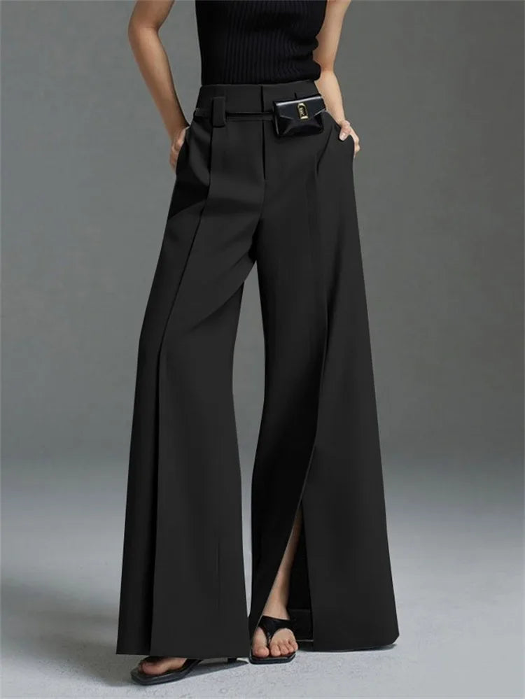 Women's Very Wide Leg Urban Pleated Split-Front Trousers
