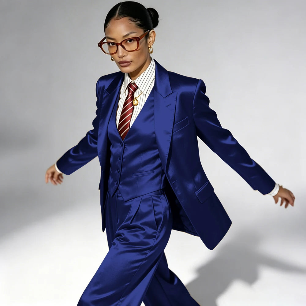 Professional Performance Wear Women's Tuxedo, Gold Satin Three-Piece Suit, Night Wear