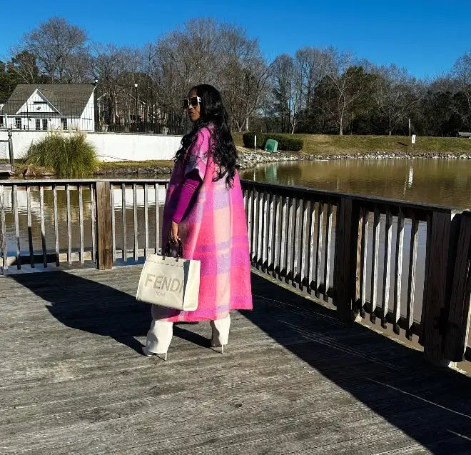 Pink Fashion Open-Front Fuzzy Long Cardigan, Plus Sizes