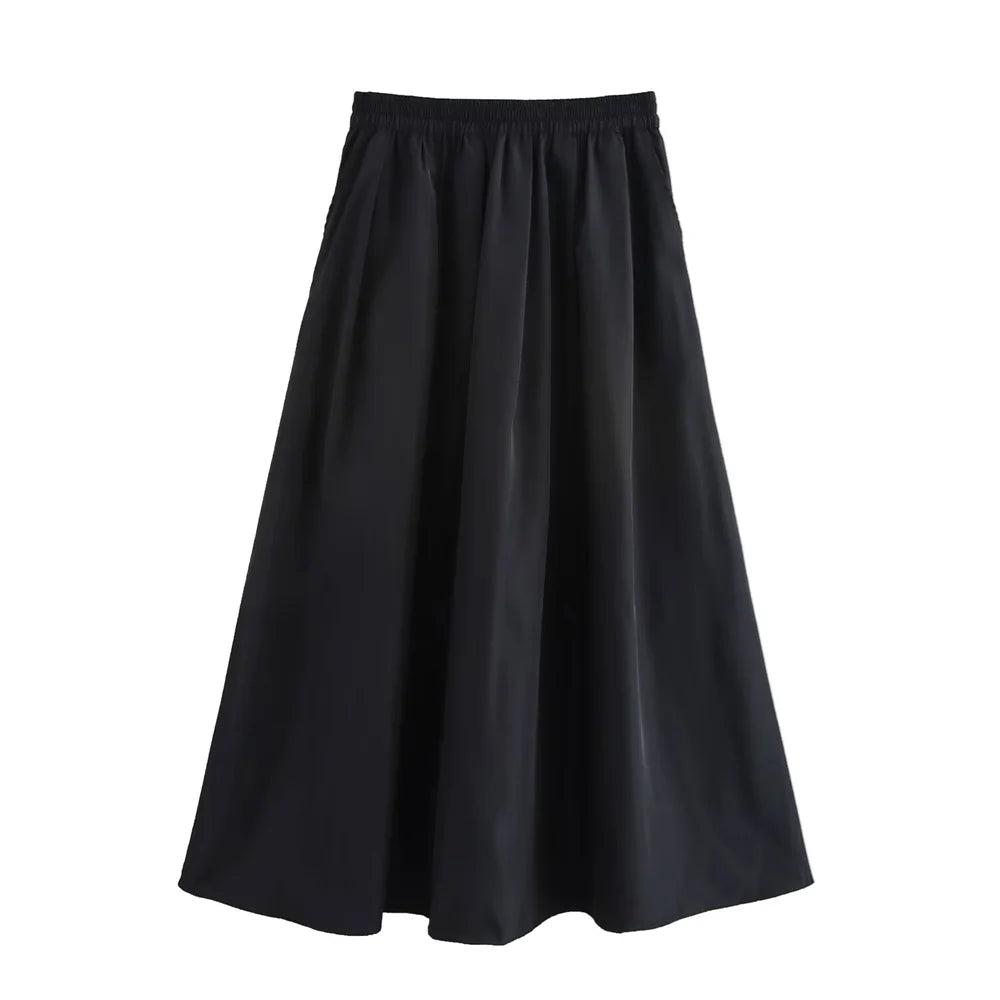Women's Fashion Casual Swing Midi Skirt and Top, Two Piece Set