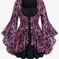 Gothic Bell Sleeves Organza Mesh Lace-Up Blouse, Plus Sizes