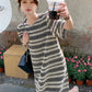 Vireous French-Style Striped Knitted Loose Dress