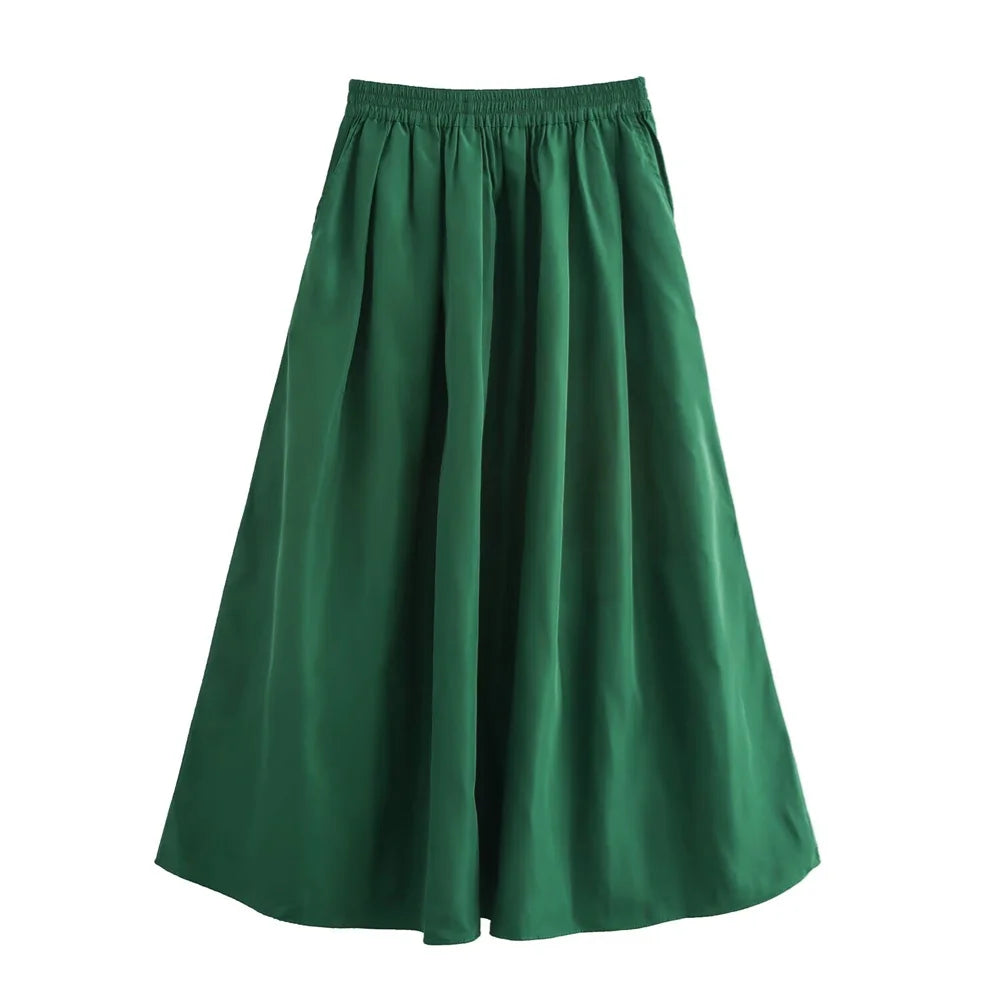 Women's Fashion Casual Swing Midi Skirt and Top, Two Piece Set