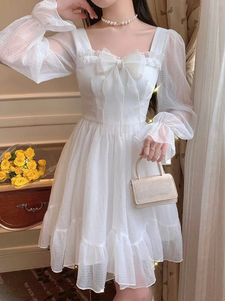 French Sweet Summer Princess Dress, White Chiffon Special Occasion Dress