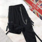 Goth Women's Cargo Pants, Joggers in Black, Techwear with Chain