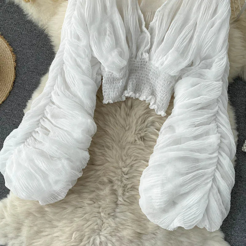 Vireous Women's Sexy Chiffon Sheer Short Blouse