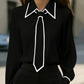 Vireous Women's Fashion Tie and Lapel Contrast-Colour Business Shirt