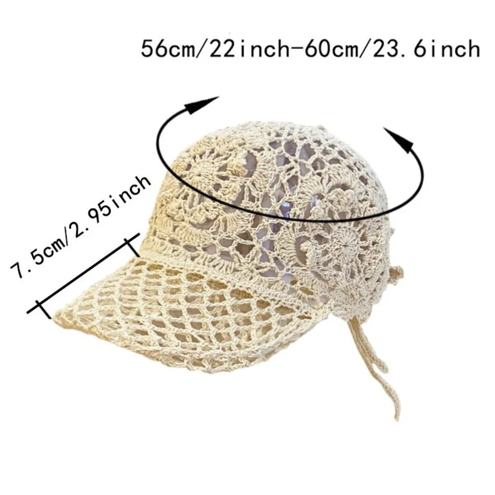 Women's Crochet Summer Peaked Cap, Floral Pattern, Casual Wear