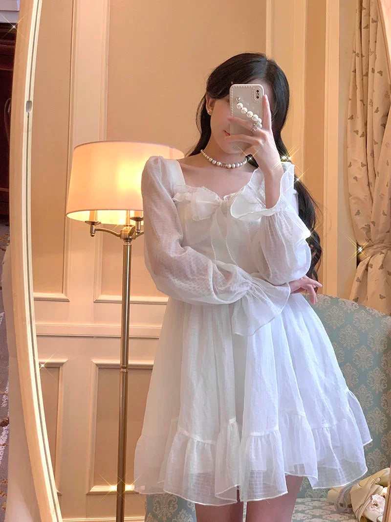 French Sweet Summer Princess Dress, White Chiffon Special Occasion Dress