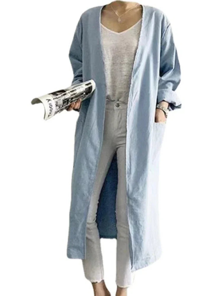 Women's Cotton Linen Trench Coat, Classic Robe