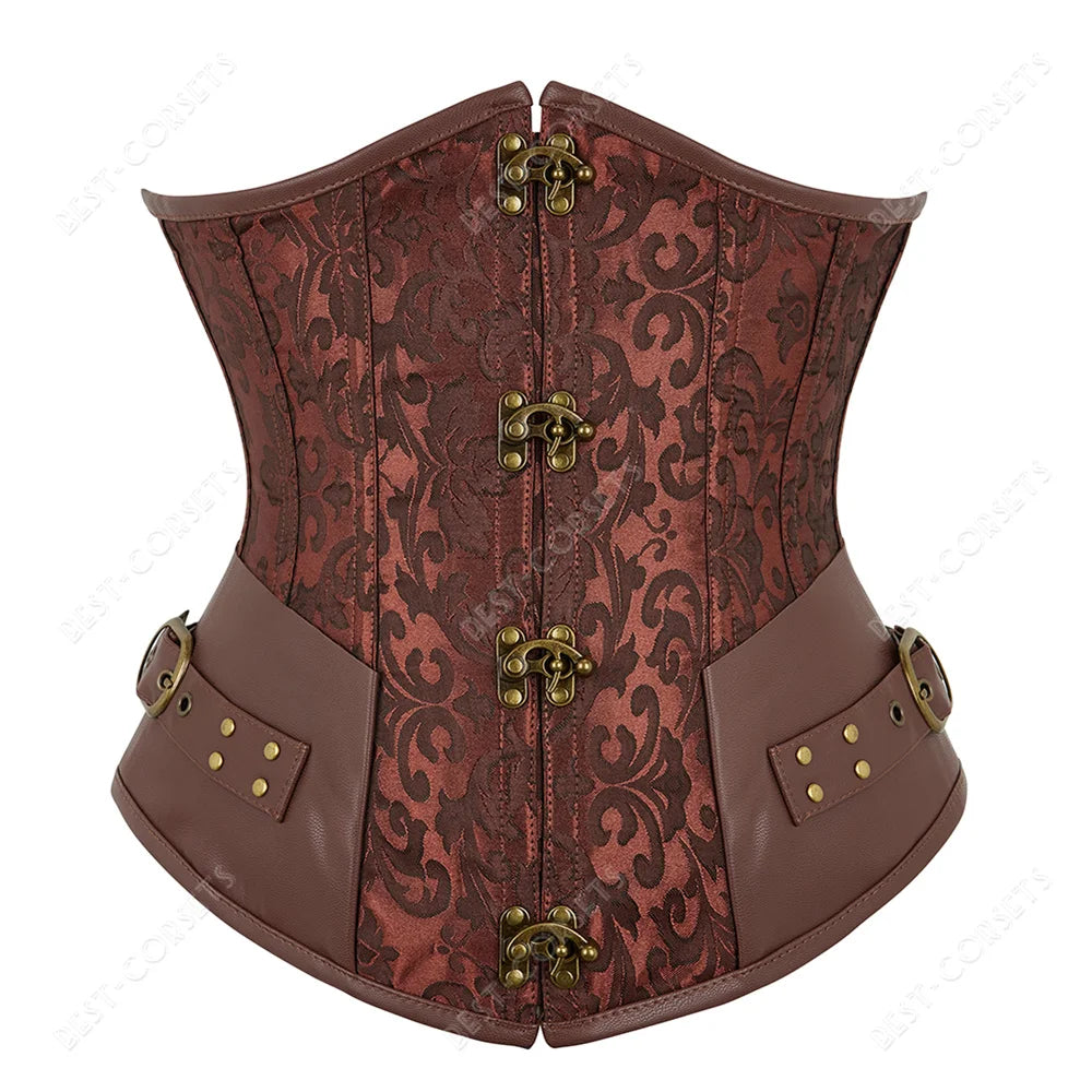 Women's Steampunk Faux-Leather Underbust Corset in Brown