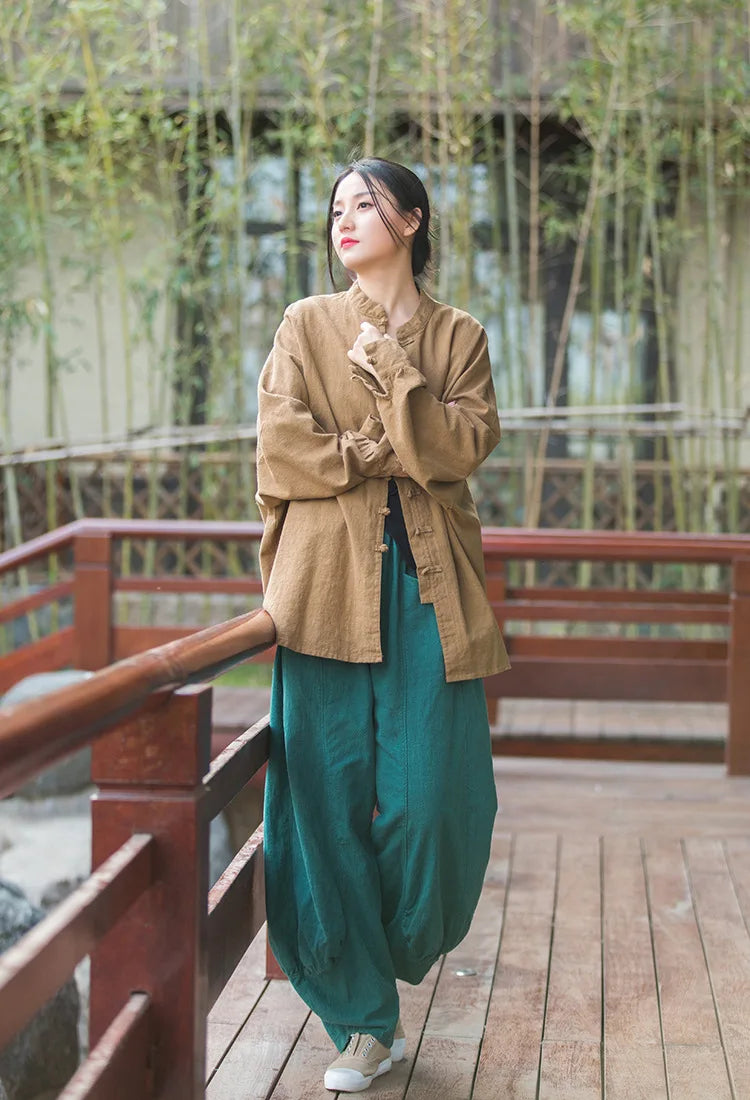 Fashion Cotton Linen Women's Stand Collar Jacket, Multi Colours