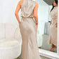 Vireous Summer Silk Satin Sleeveless Long Dress, Draped Bodice