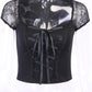 Women's Vintage Goth Bodycon Bandage Lace Mesh Top in Black