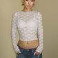 Vireous Long Sleeve See-Through Lace Crop Top
