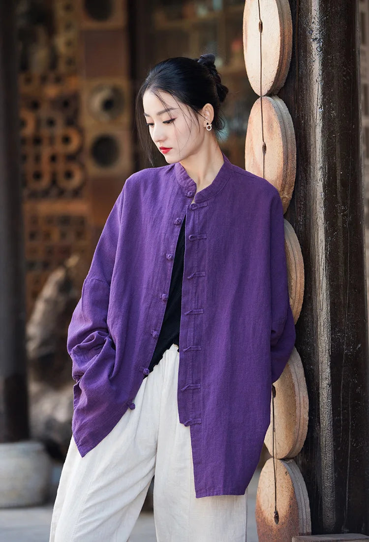 Fashion Cotton Linen Women's Stand Collar Jacket, Multi Colours