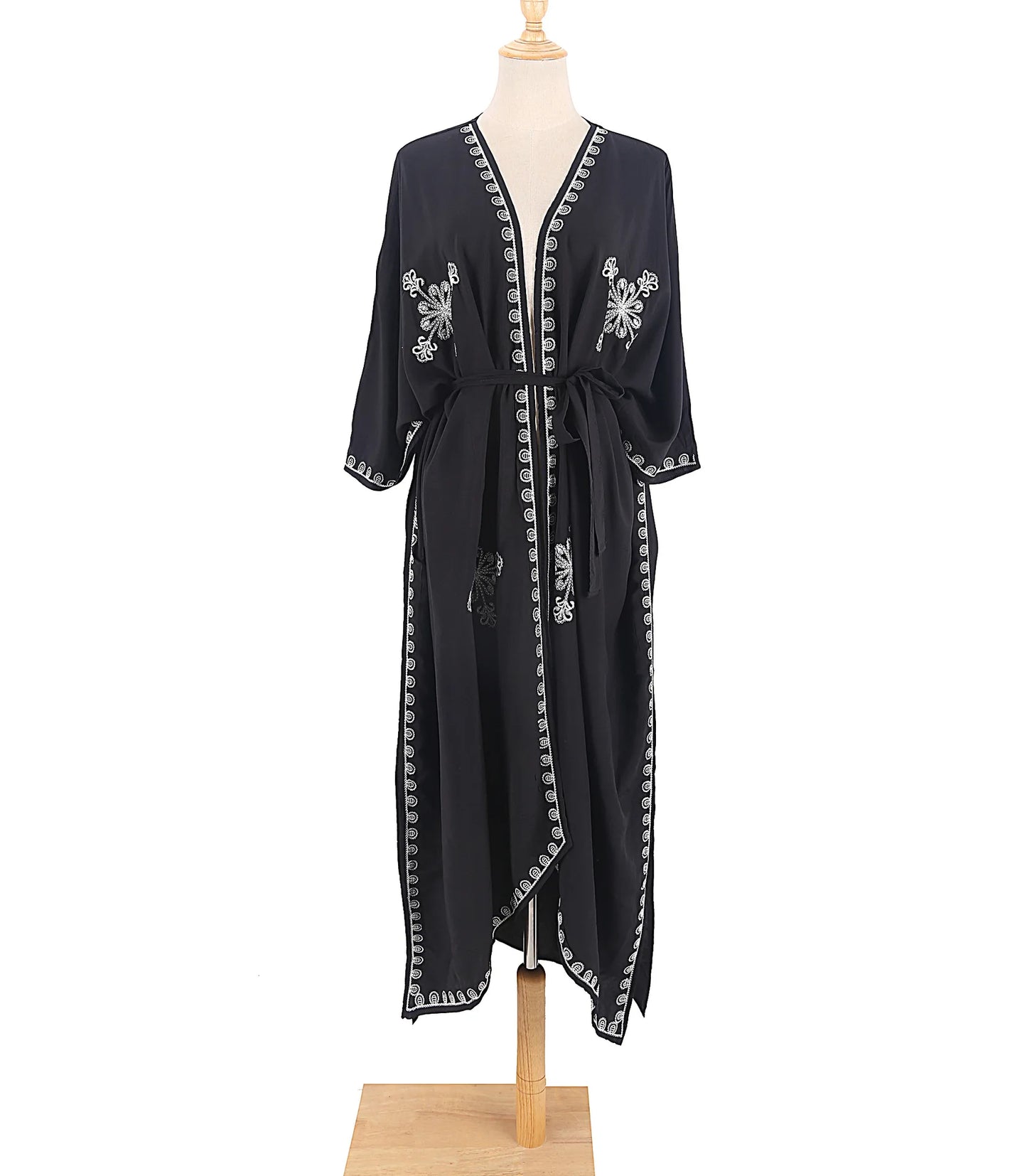 Loose Beach Kimono Cardigan Swimsuit Cover Up with Embroidery