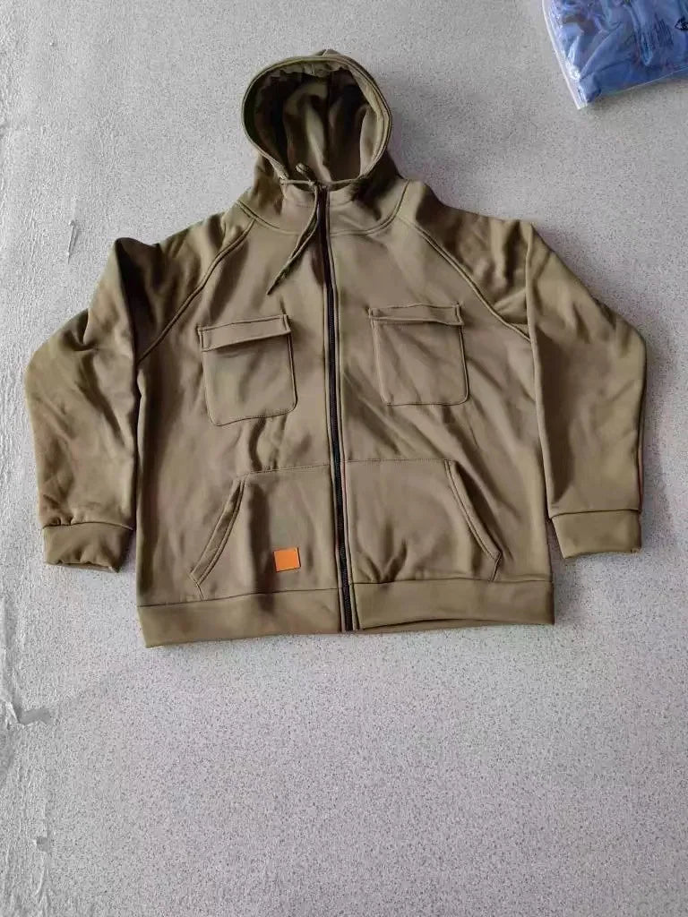 Men's Thickened Solid Hoodie, Mullti Pockets