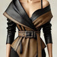 Vireous Women's Faux Leather Fashion Jacket, Irregular Off-Shoulder in Black & Brown