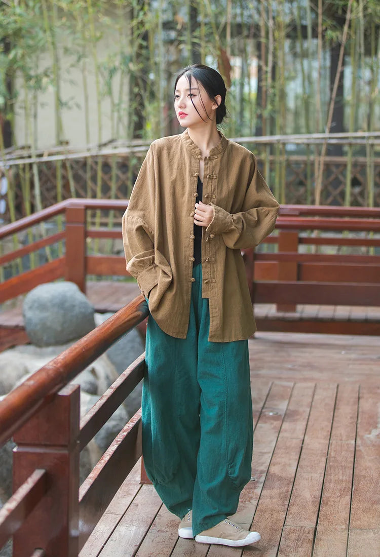 Fashion Cotton Linen Women's Stand Collar Jacket, Multi Colours