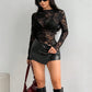 Dark Cross Women's Black Lace Long Sleeve Top, Sheer Floral Lace