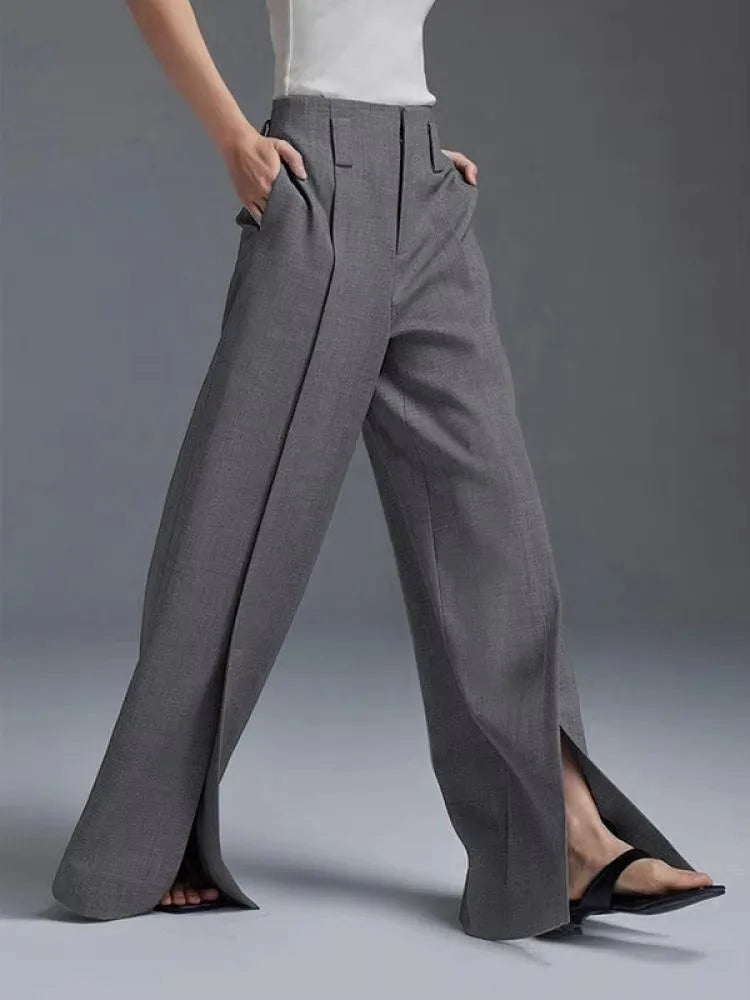 Women's Very Wide Leg Urban Pleated Split-Front Trousers