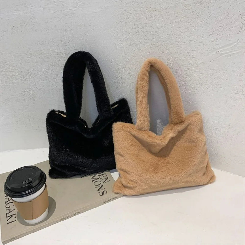 Cute Soft Plush Tote Bag, Faux Fur Shopper Bag