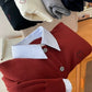 Vireous French-Style Polo Collar Fake-Two Piece Cardigan