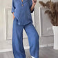 Women's Cotton and Linen Round-Neck Summer Short-Sleeves Pants Suit
