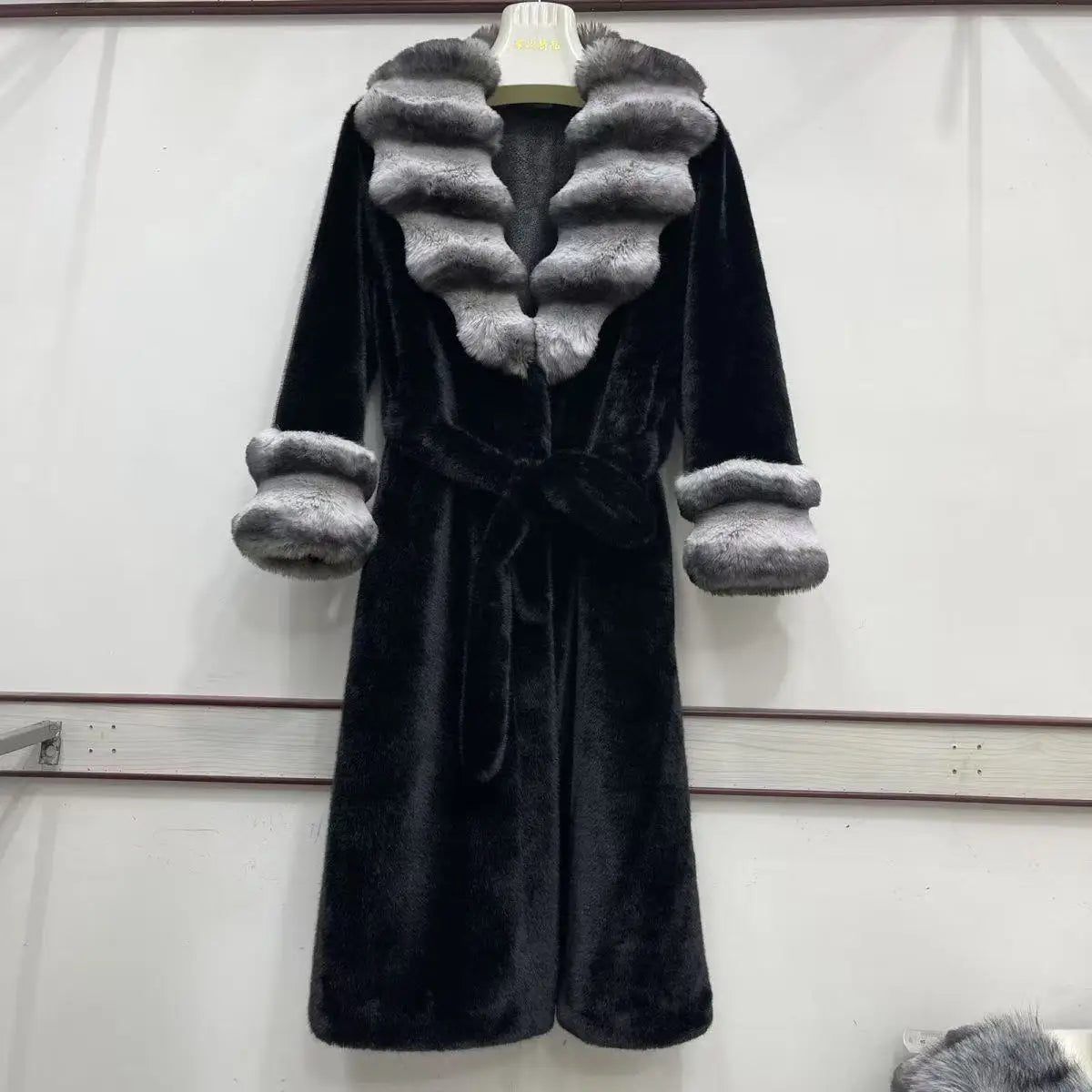 Women's Luxury Faux Mink Fur Coat with Contrast Collar, Multi Colours