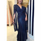 Elegant Sequin Evening Dress, V-Neck Cloak Sleeves
