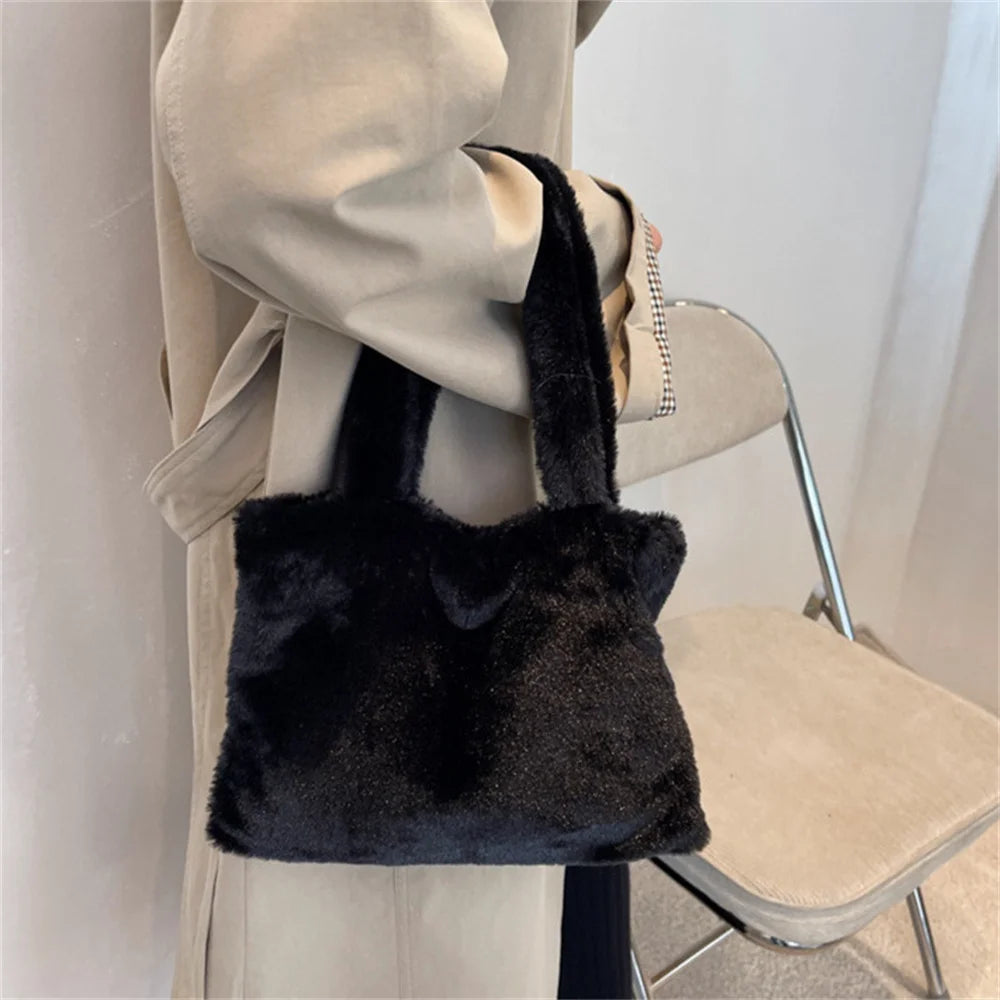 Cute Soft Plush Tote Bag, Faux Fur Shopper Bag